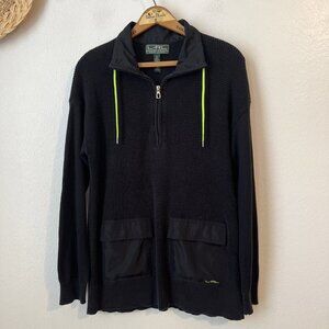 Lauren Green Label‎ active black waffle knit pullover quarter zip womens top M